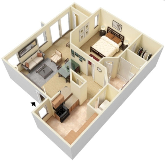 One-bedroom 650 sf